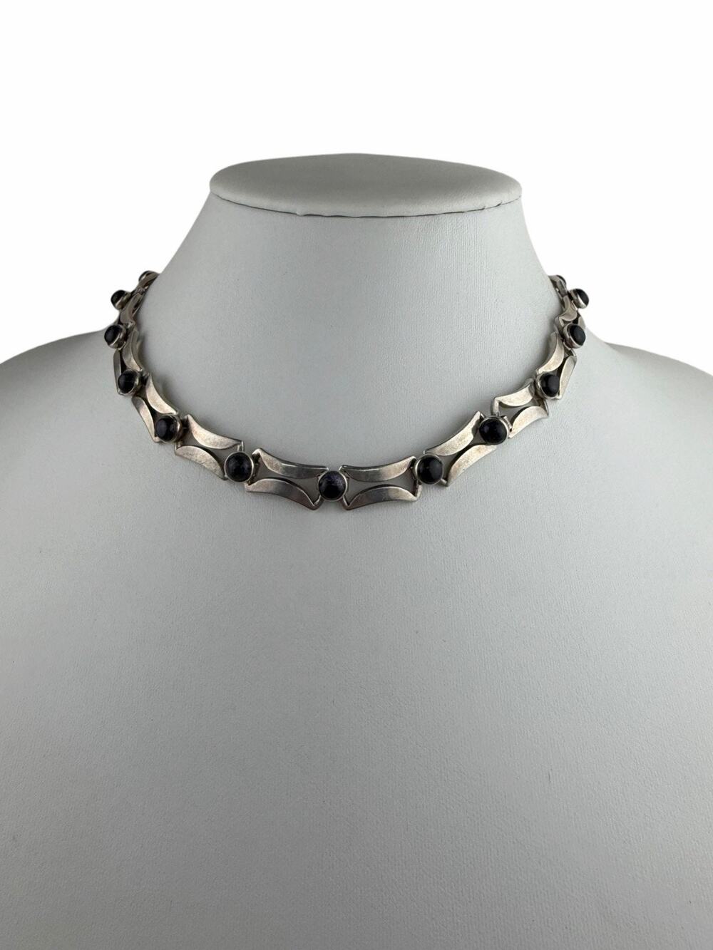 Taxco TF-04 Vintage 970 Sterling Silver Collar Necklace 62g Onyx
